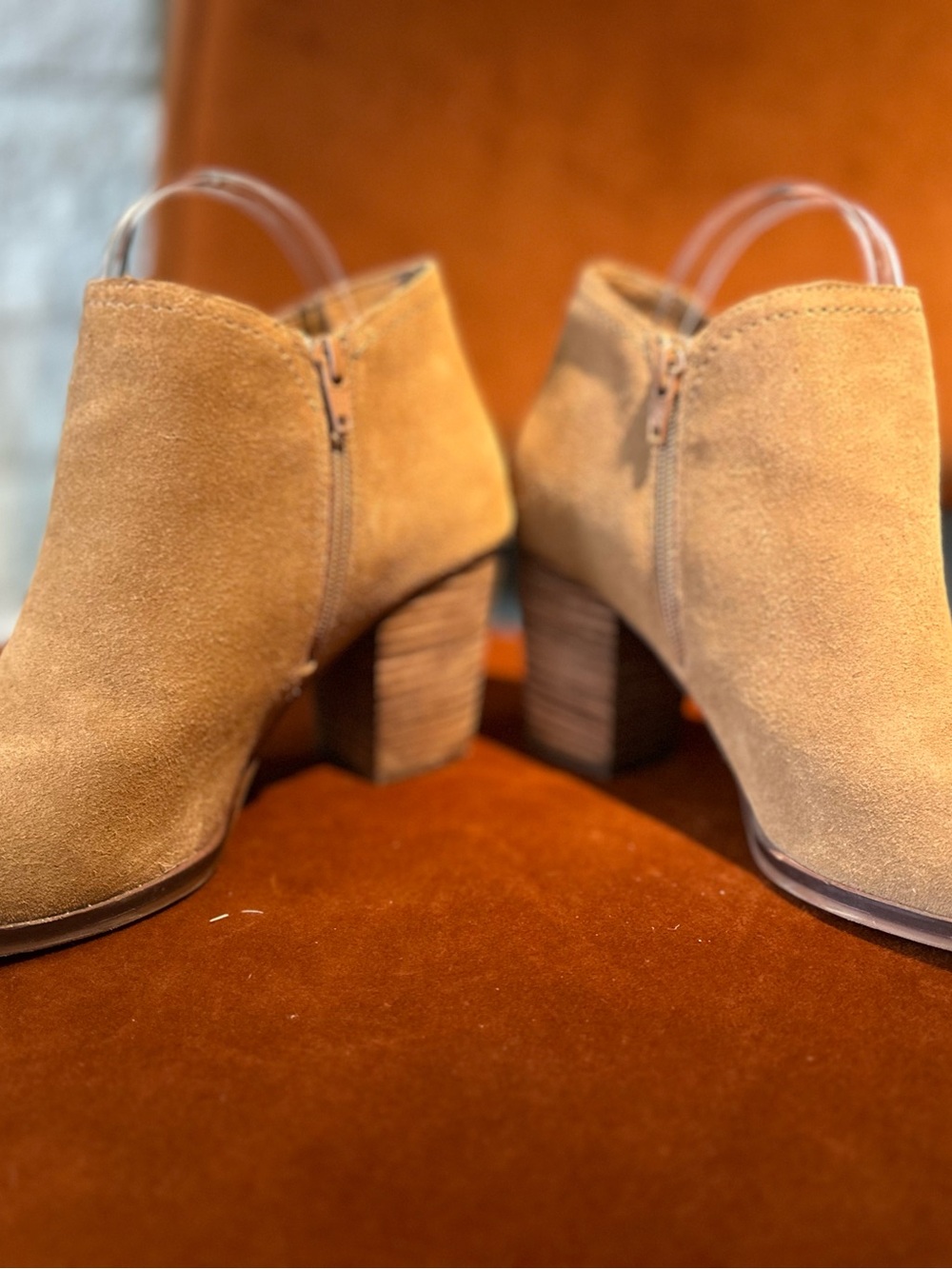 Alex Marie Women’s Tan Suede Ankle Booties Block Heel Camel Brown - Picture 4 of 6